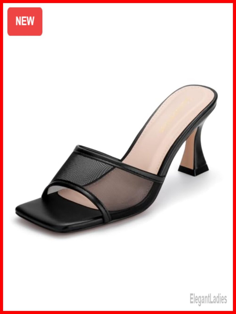 Kitten Heel Mesh Sandals Square Open Toe Slip On Dress Heels